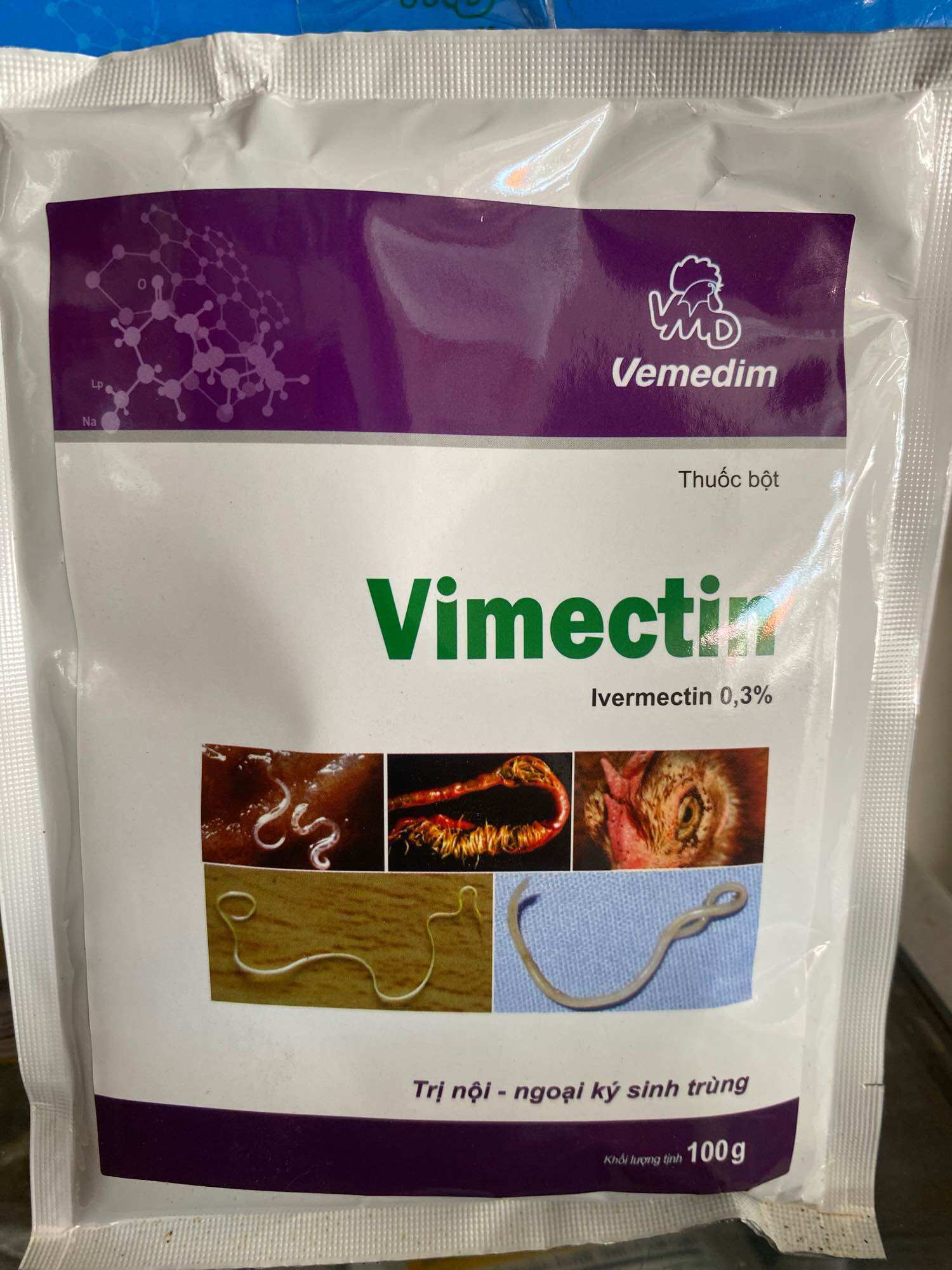 VIMECTIN gói 100g dùng sổ lãi trị nội , ngoại kí sinh trùng cho gia súc gia cầm