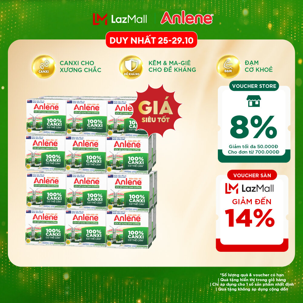 [Voucher giảm đến 26%]Combo 2 Thùng Sữa Nước Anlene Hương Vani Đậm Đặc Ít Béo 110Ml