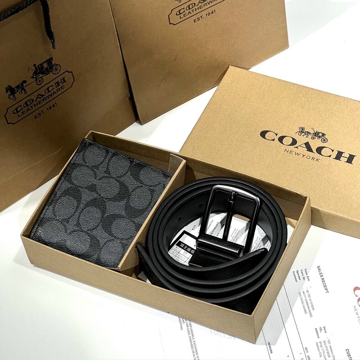 Set thắt lưng ví nam Coach da canvas đẹp fullbox