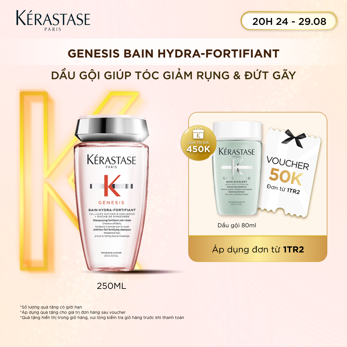 Dầu gội ngăn ngừa tóc (thường/khô) gãy rụng Kerastase Genesis Bain Hydra-Fortifiant 250ml