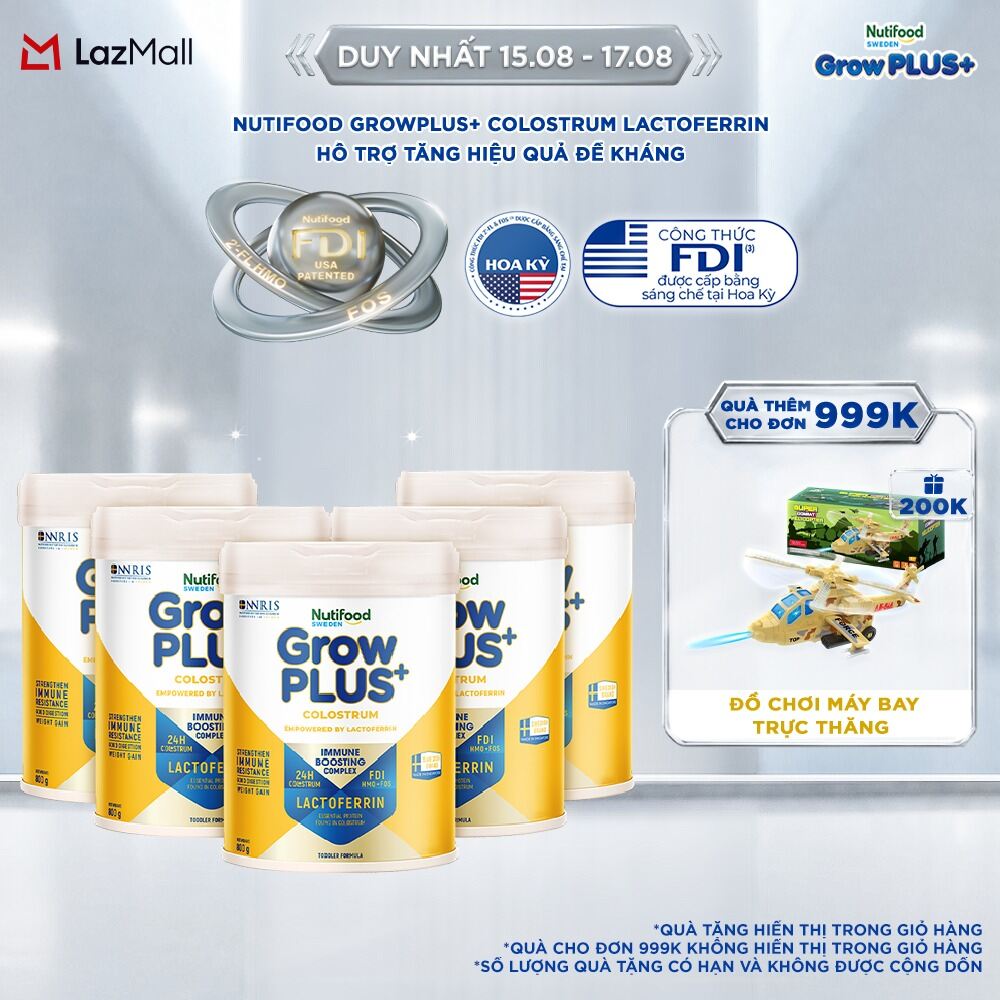 Combo 5 Sữa bột Nutifood Sweden GrowPLUS+ Colostrum Lactoferrin - 800g