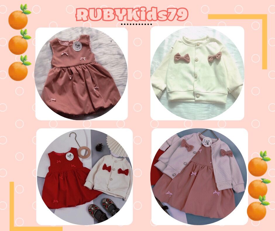 Đầm nhung kèm áo cho bé gái từ 6-18kg