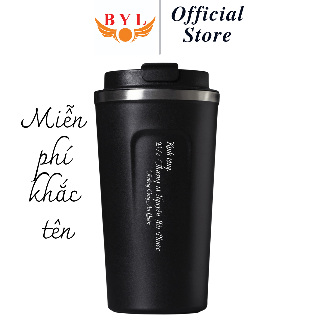 [Khắc Tên] Cốc giữ nhiệt BYL, ly coffee holic inox 304, bình giữ nhiệt khắc tên theo yêu cầu/Quà tặn