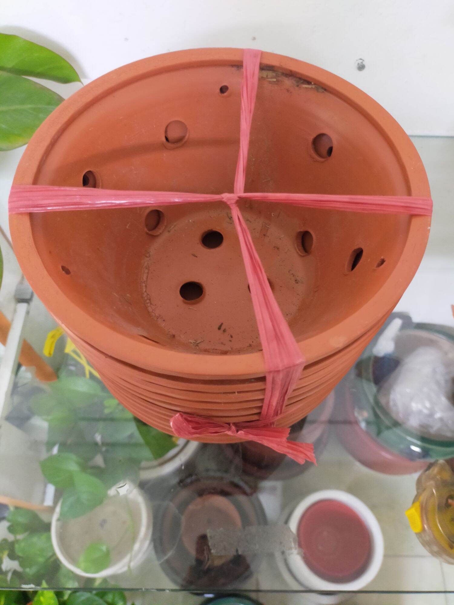 combo chậu đất nung trồng lan 10 chậu cao cấp dạng treo ( miệng rộng 21 cm, cao 10.5 cm)
