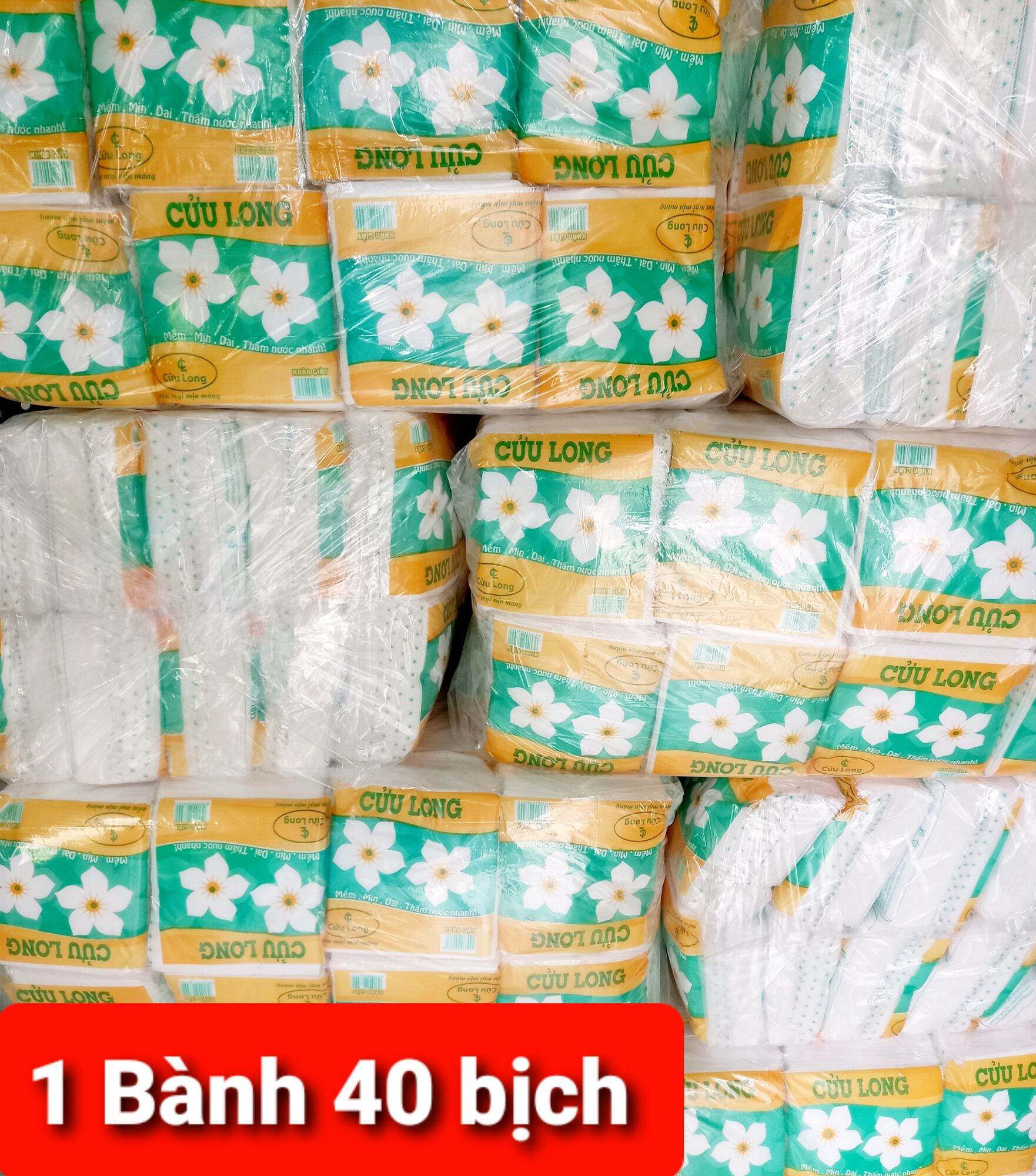 [ 1 Bao 40 Bịch ] Giấy Vuông Bông Mai Cửu Long 40 Bịch