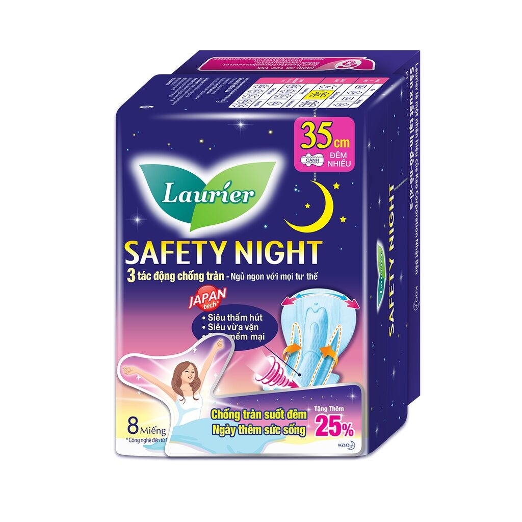 Combo 2 miếng Băng Vệ Sinh Laurier Safety Night Đêm Siêu Chống Tràn 35cm