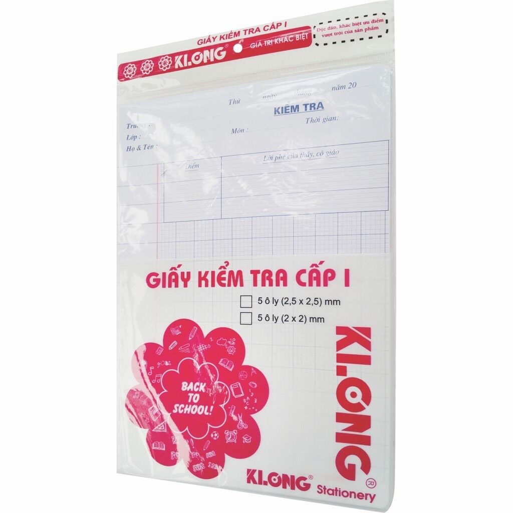 Giấy kiểm tra cấp I KLong  5 ô ly (2 x 2) mm; MS 012N