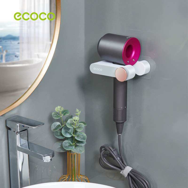 Giá treo máy sấy tóc ecoco - kệ dán tường treo máy sấy có ngăn phụ để đồ tiện lợi