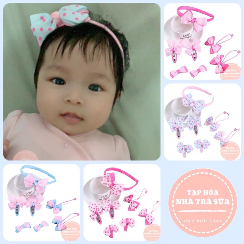 Bộ 7 món nơ cài tóc bé gái