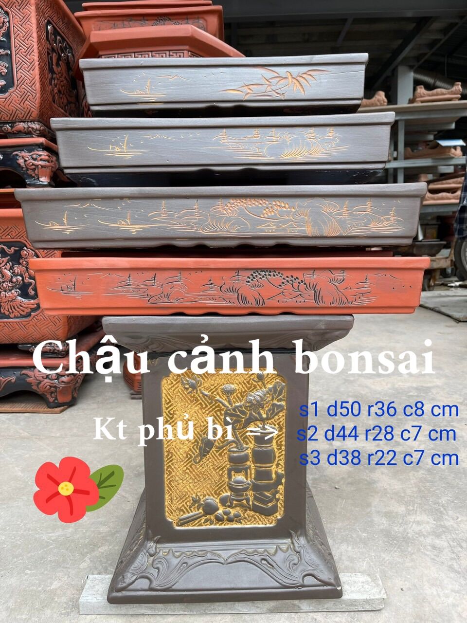 Chậu chữ nhật thả đá non bộ