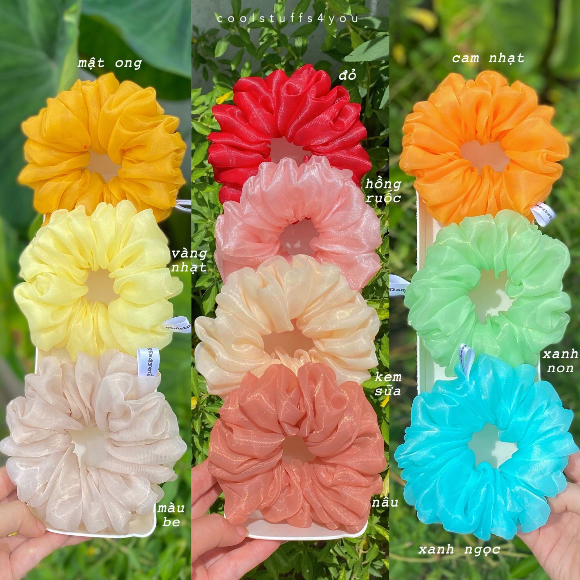 Buộc Tóc Scrunchies Voan Phồng Vải Đẹp Size Thường {Bảng Màu Voan Phồng Size Thường}