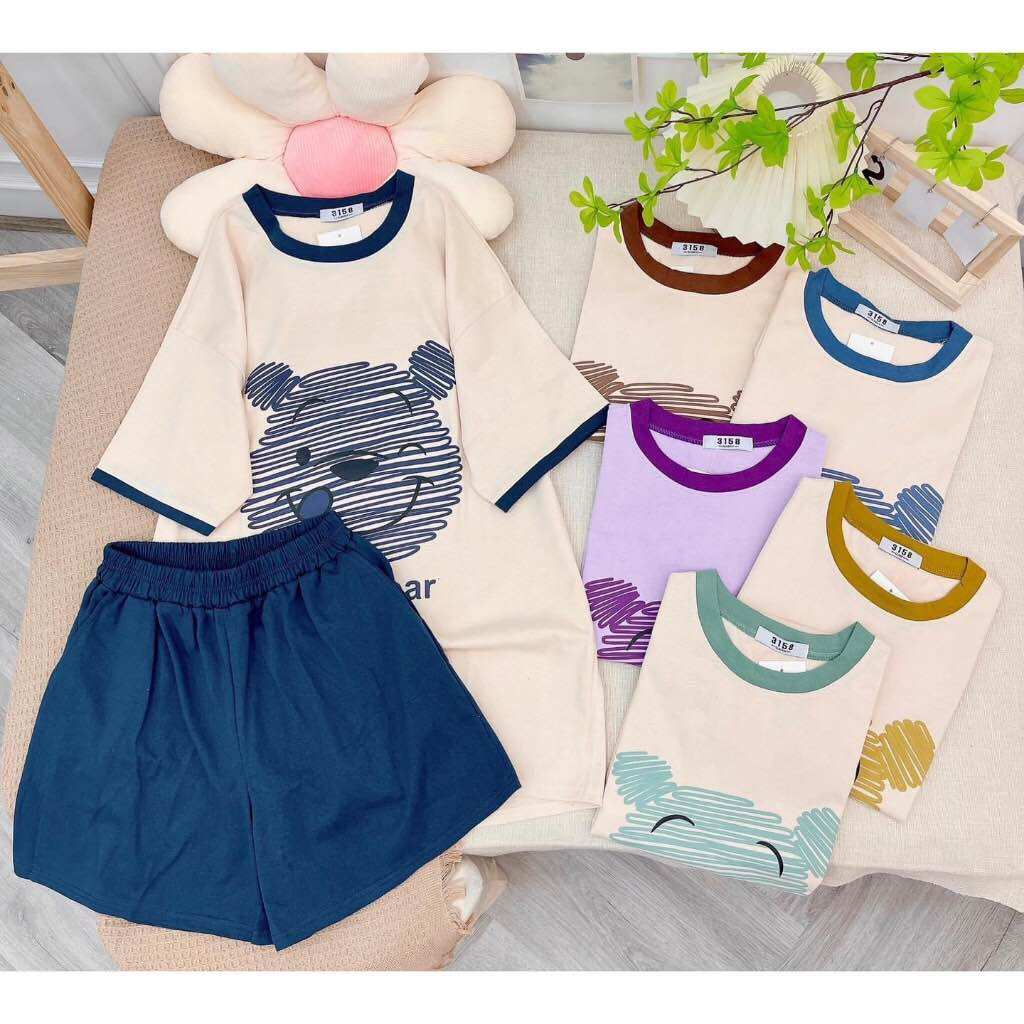 Set bộ đùi chất cotton su form rộng tay lỡ - Gấu lẻ vạch