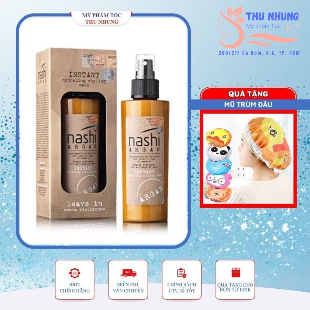 Xịt dưỡng xả khô Nashi Argan Hydrating Styling Mask Leave In làm phồng tóc 150ml