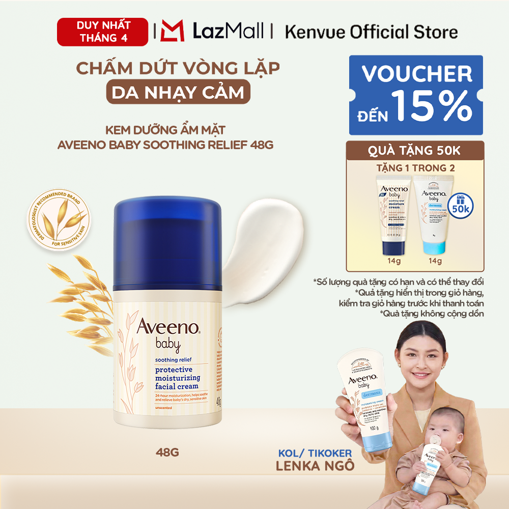 Kem dưỡng ẩm mặt làm dịu da nhạy cảm, khô ngứa Aveeno Baby Soothing Relief 48g