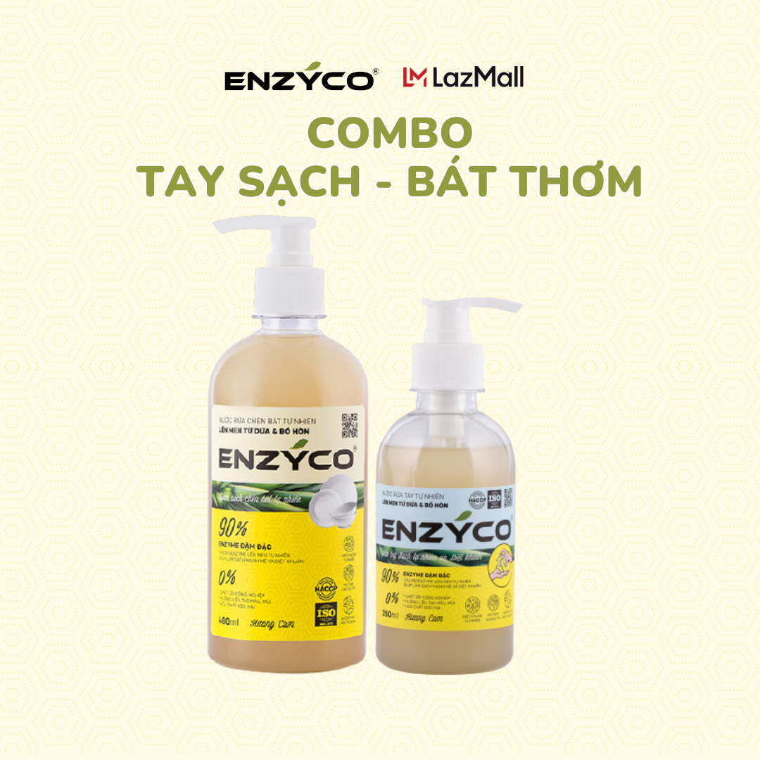 Combo nước rửa bát và nước rửa tay ENZYCO Enzyme từ dứa giúp diệt khuẩn, an toàn cho da nhạy cảm