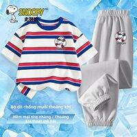 Snoopy | Bộ Đồ Thể Thao Mùa Hè Cho Bé Trai Áo Thun Sọc Và Quần Dài Chất Liệu Lụa Băng