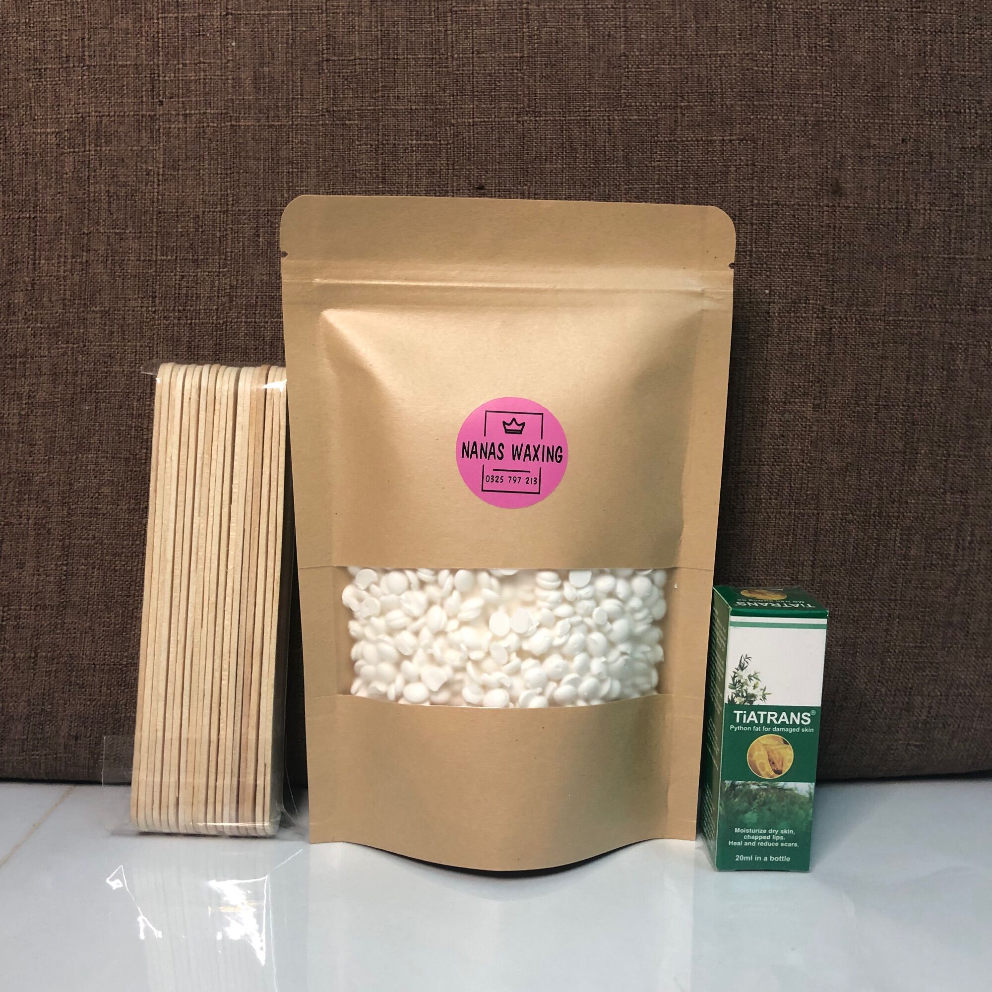 Combo 200g sáp + chén silicon + mỡ trăn 20ml + que wax