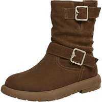 Giày Bốt Ngắn Cowboy Phong Cách Tây Phương Giả Lông Thú Dày Cho Nữ