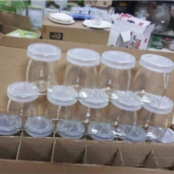 Hộp 12 Hũ Sữa Chua Thuỷ Tinh Trắng Có Nắp 100 ml