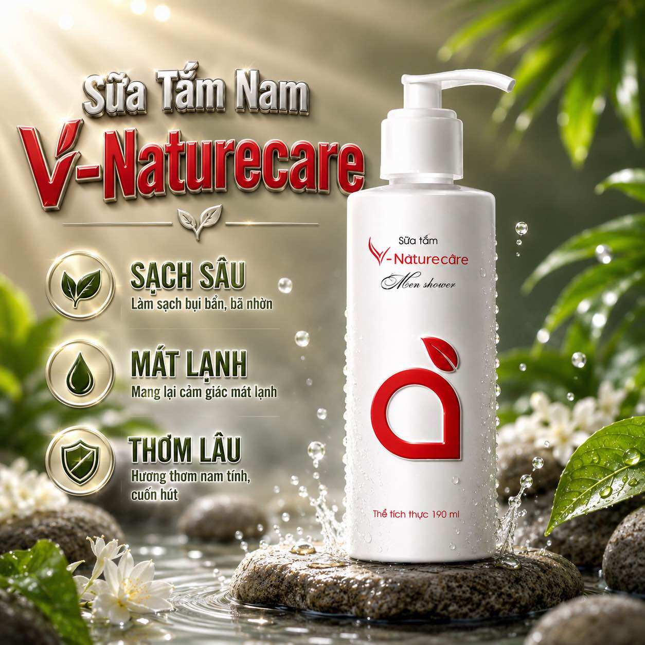 Sữa tắm nam V-Naturecare làm sạch, khử mùi hôi, loại bỏ bụi bẩn làm thơm da mịn màng 190ml/chai