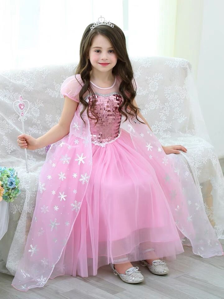 Đầm công chúa Elsa hồng ngắn tay tà dài hàng xịn cho bé gái Felice House