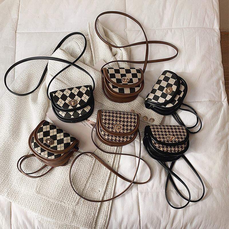 Túi mini kẻ ca rô phong cách retro cho bé gái