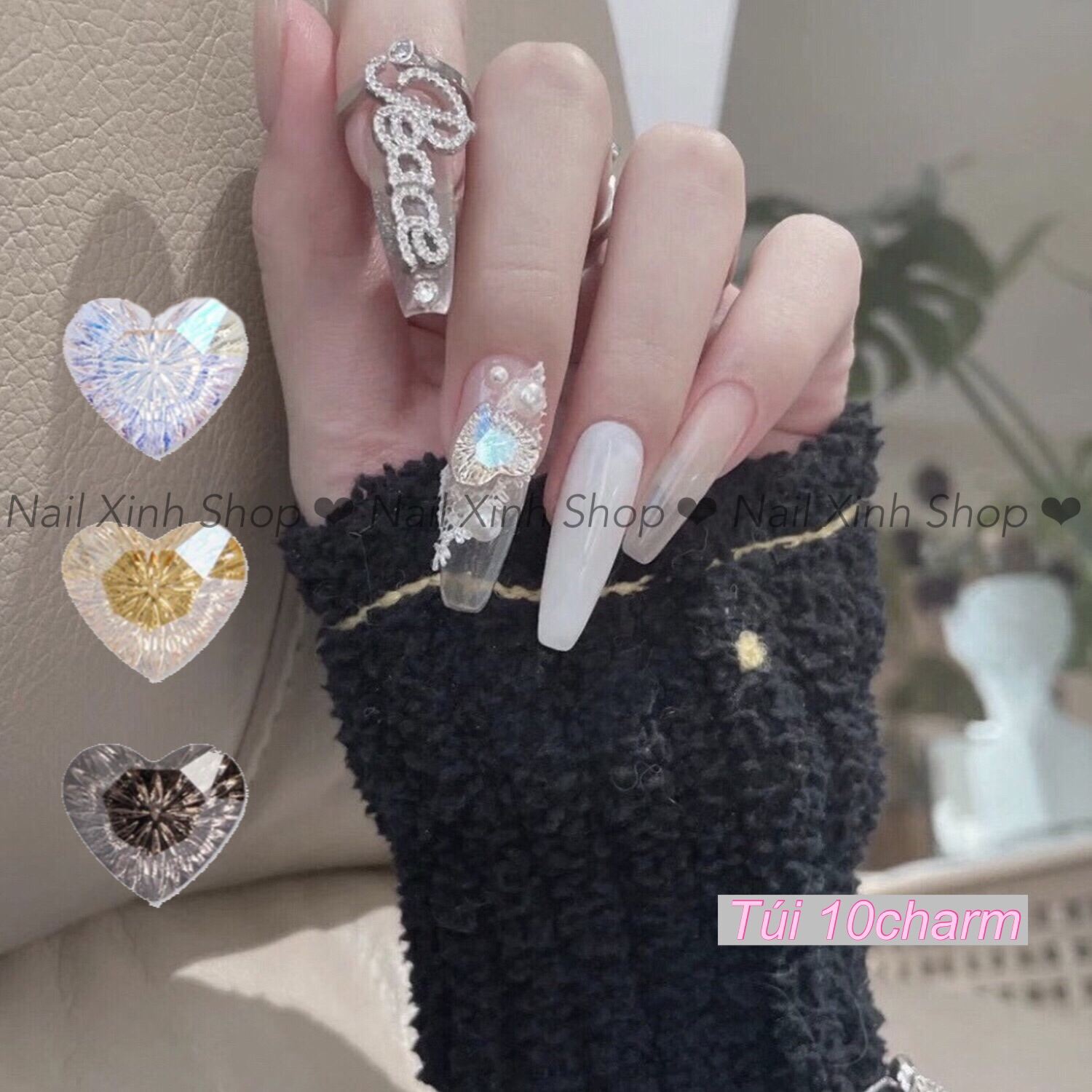 [Hcm]Túi Đá Khối Trang Trí Nail Charm Tim Nail Charm Đá Nail