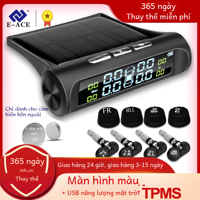 E-ACE Năng Lượng Mặt Trời TPMS Áp Suất Lốp Xe Ô Tô Giám Sát Báo Động Hệ Thống Tự Động Báo Động An Ninh Hệ Thống Lốp Áp Suất Cảnh Báo Nhiệt Độ