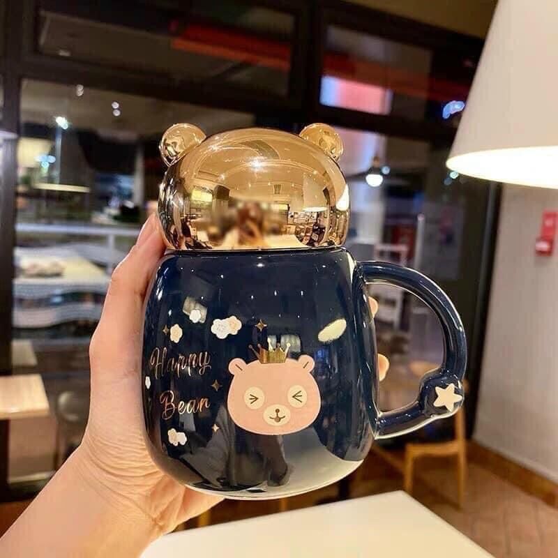 Cốc sứ nắp gương hình gấu