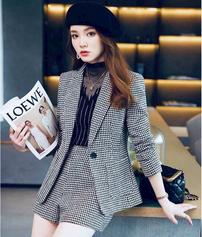 [HCM]SET ÁO KHOÁC CARO TAY DÀI CỔ VEST