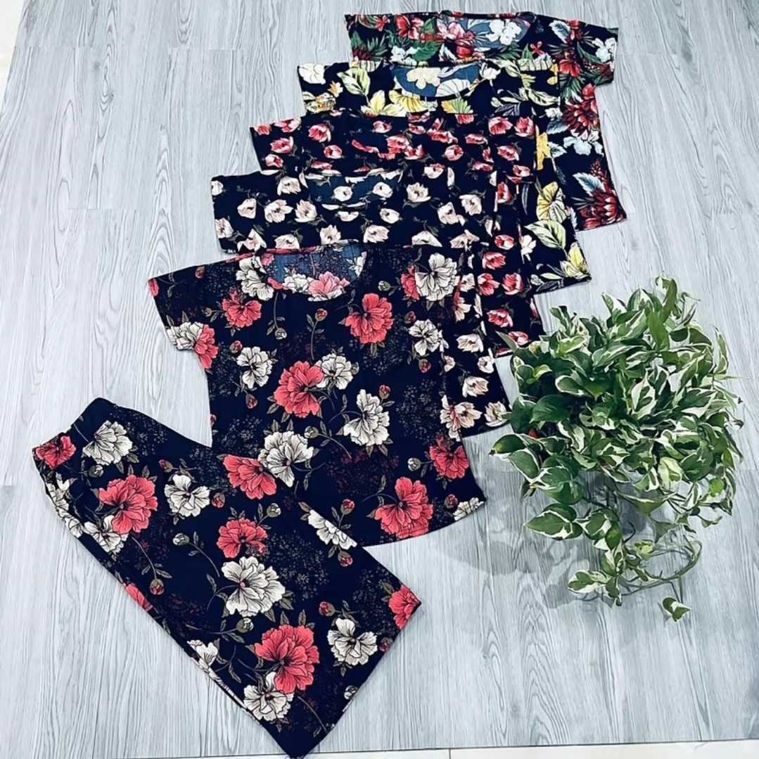 Bộ mặc nhà trung niên cho mẹ chất lụa xốp co giãn thoáng mát