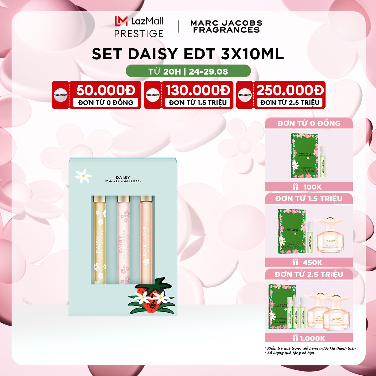 Set nước hoa nữ marc jacobs daisy edt 10ml + daisy eau so fresh edt 10ml + daisy love edt 10ml