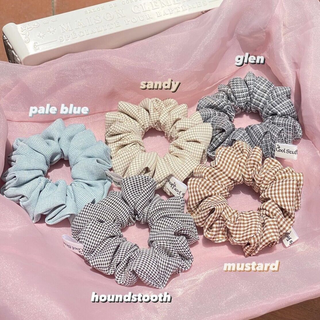 Buộc Tóc Scrunchies Hoạ Tiết Sọc Vải Dày Dặn Nhiều Màu Size Thường
