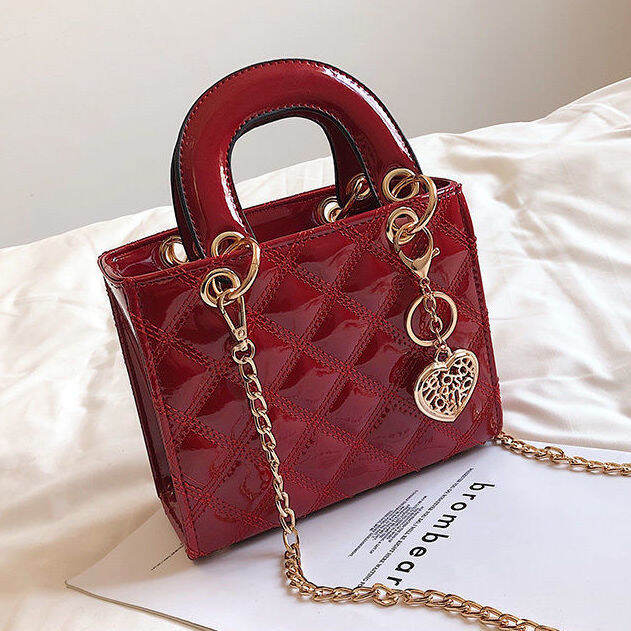 High Grade Sense Bag Women's 2020 New Style chao wang Red Versatile Western Style Shoulder Bag Patent Leather Bright Surface-Style Diana Bag