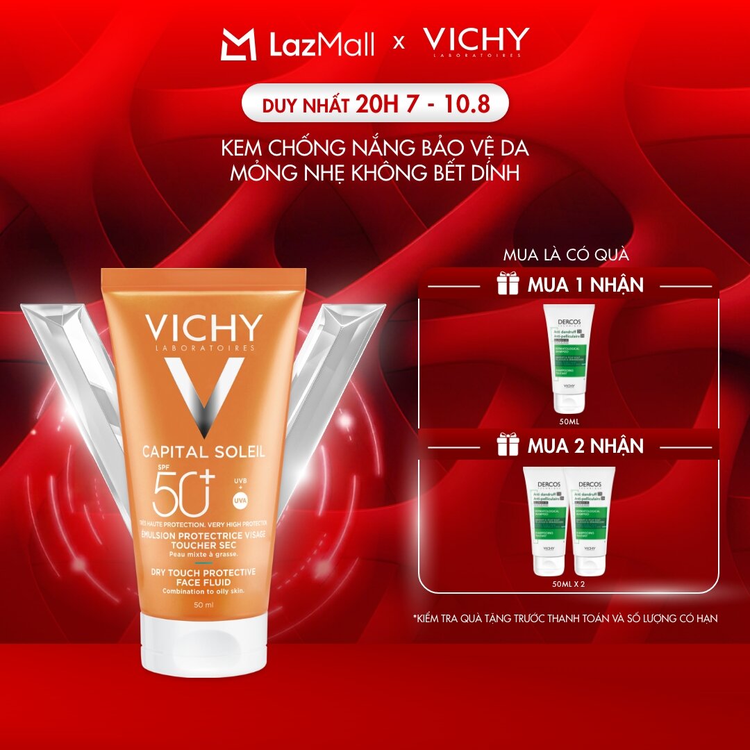 Kem chống nắng không nhờn rít SPF 50 UVA +UVB Vichy Capital Soleil Mattifying Dry Touch Face Fluid