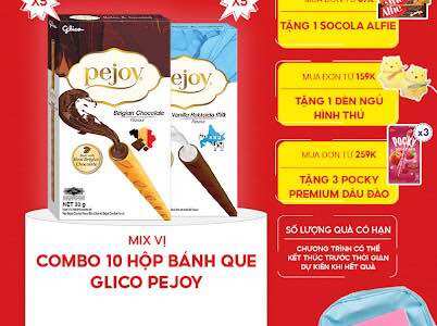 Combo 10 hộp happy set b bánh que nhân kem mix 2 vị socola & cookie glico pejoy