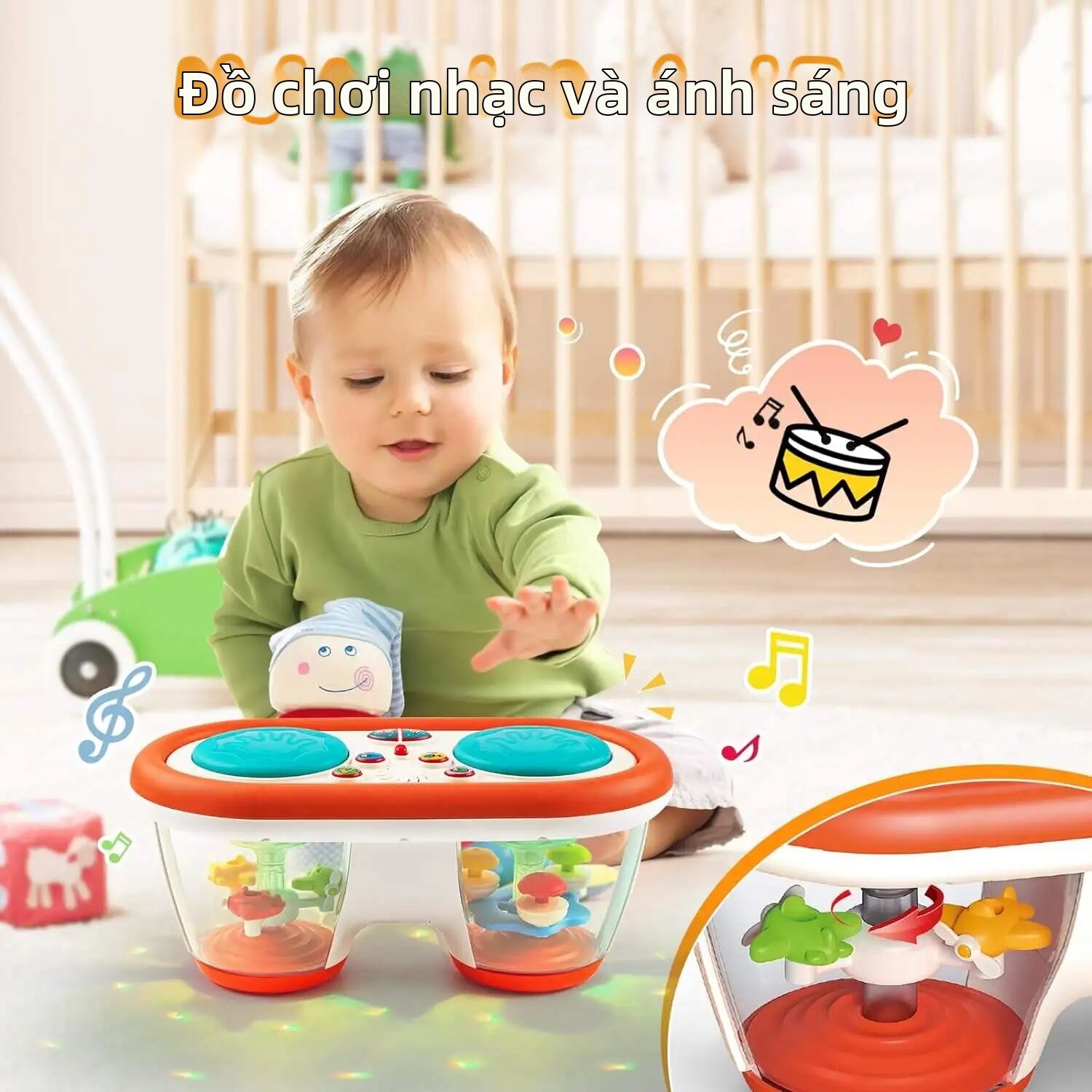 Đồ Chơi Âm Nhạc Đa Chức Năng Cho Trẻ Em Trống Điện Tử Chơi Bằng Tay Có Đèn Nhấp Nháy & Hiệu Ứng Âm Thanh Để Bé Chơi Phát Triển Vận Động