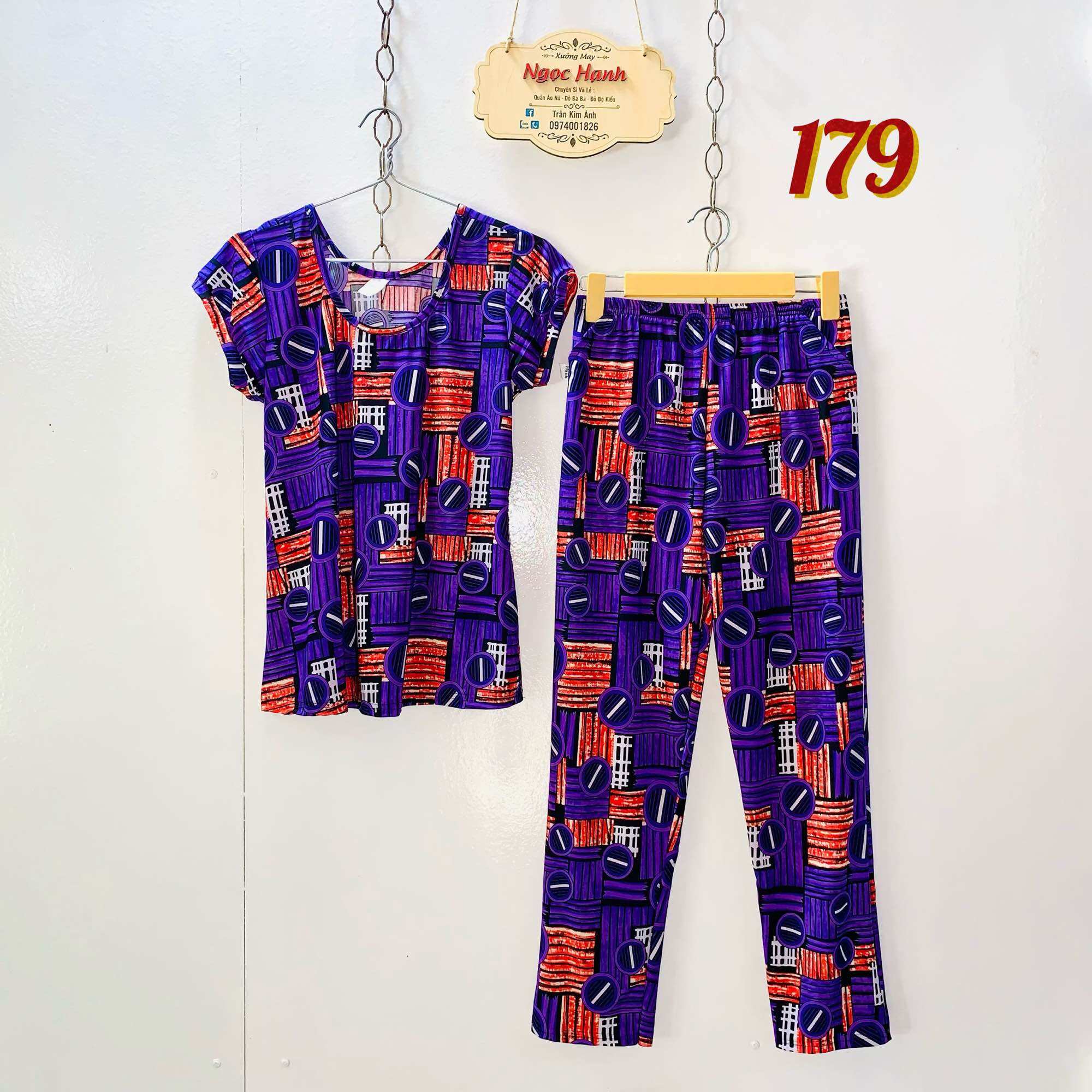 Đồ bộ nữ quần dài, vải thun chéo lỗ, size 45kg đến 68kg, ms: 179