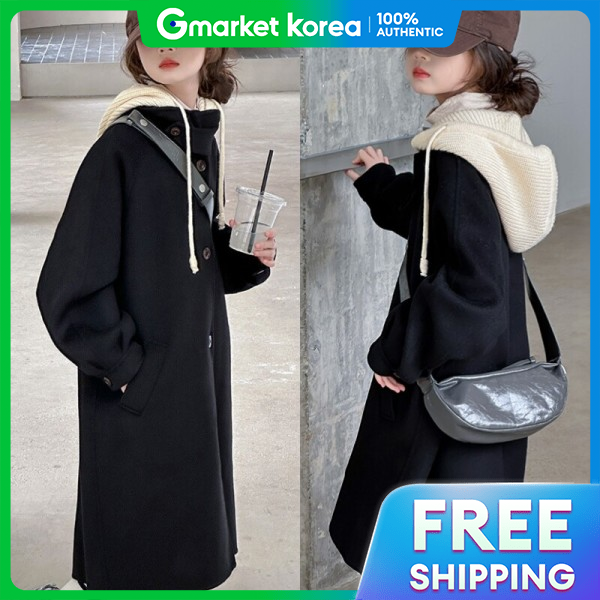 Áo khoác mùa đông cho bé gái quần áo trẻ em tiểu học dài có mũ Black Cindy trang phục đi học đi