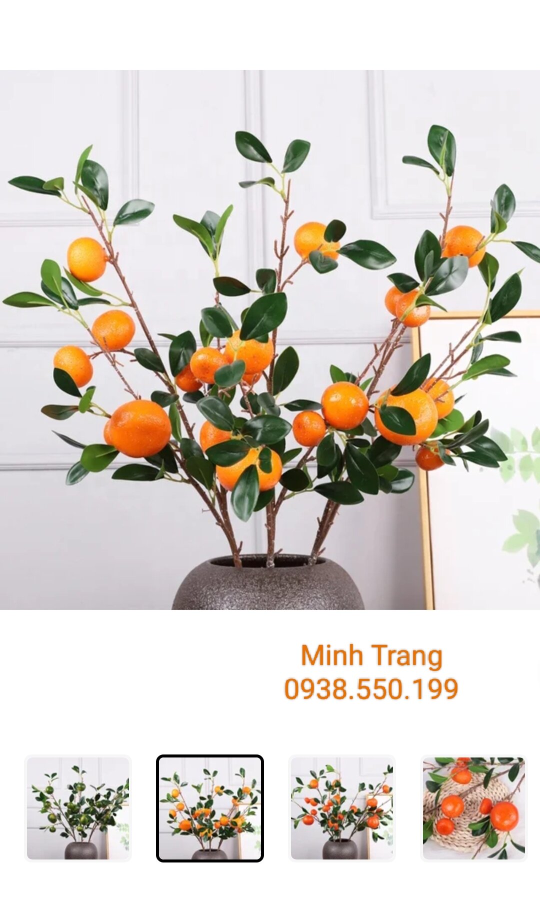 Cành Quả Quýt 8 quả Có Hoa, cây giả