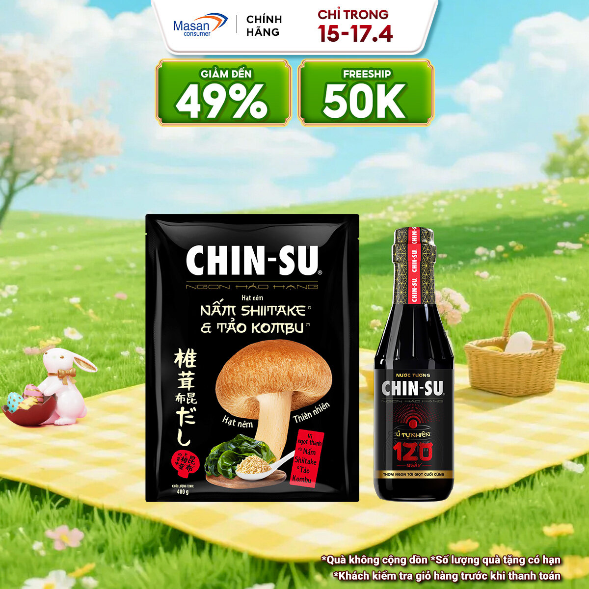 Combo 1 Hạt nêm Nấm Kombu + 1 Nước tương CHIN-SU ủ tự nhiên 120 ngày 300ml