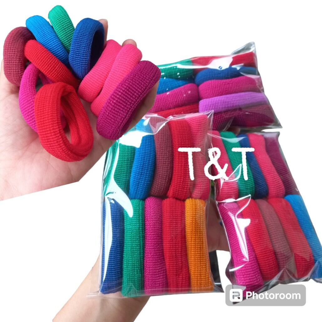 Túi 10 thun cột tóc màu,sọc màu (Kích thước: bản 1.5cm×6cm)