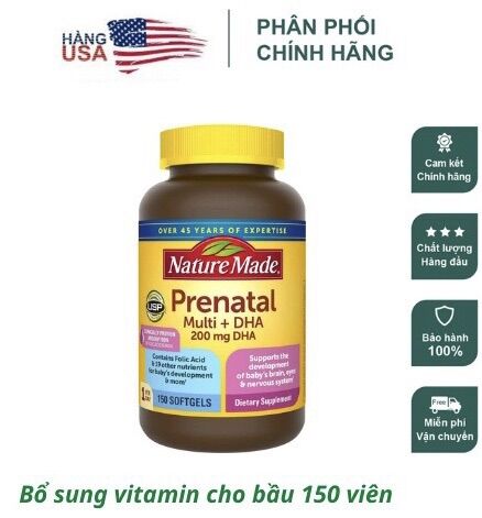 Vitamin tổng hợp Bổ bầu Mỹ  Prenatal  DHA 200mg chai 150 viên