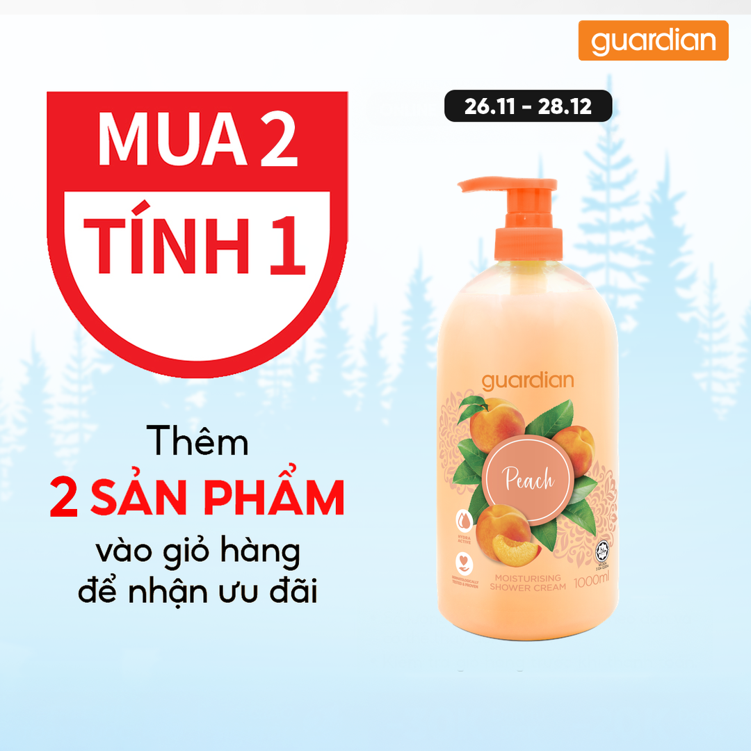  Sữa Tắm Dạng Kem Dưỡng Ẩm Guardian Essential Moisturising Peach Shower Cream Hương Đào 1000Ml 