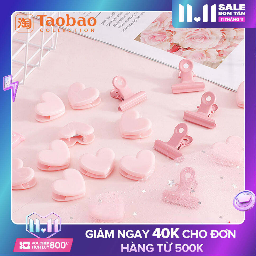 Kẹp Trái Tim Màu Hồng Kẹp Vé Kẹp Đuôi Dài Tròn Kẹp Tài Khoản Văn Phòng Phẩm Đáng Yêu Kẹp Nhựa Kim Loại Trái Tim Thiếu Nữ