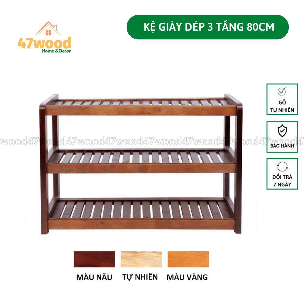 Kệ để giày dép gỗ cao su 3 tầng 80cm - Gía để giày dép bằng gỗ 47wood