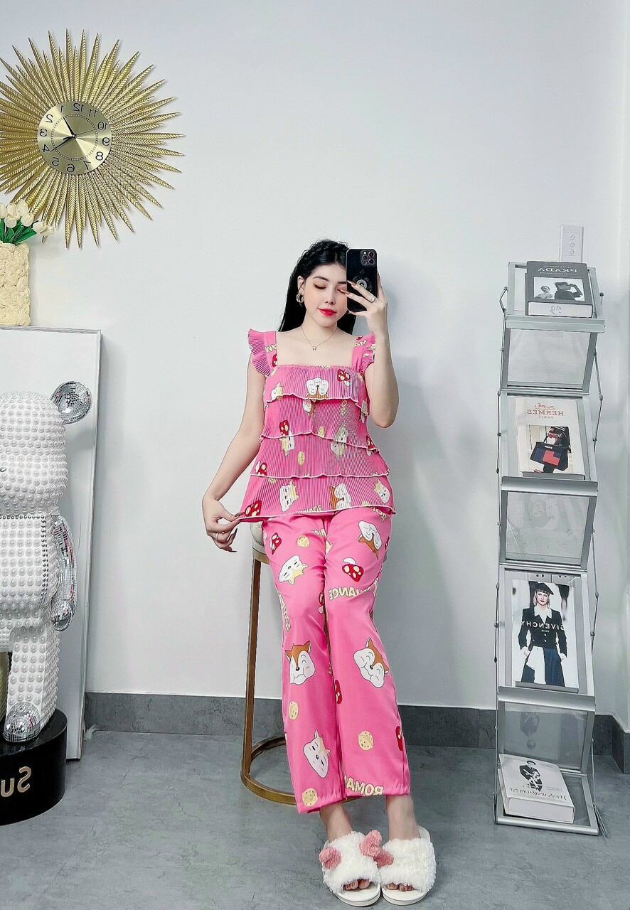 Đồ Bộ Tiểu Thư Lụa Hàn Châu Mặc Nhà Dễ Thương - M16