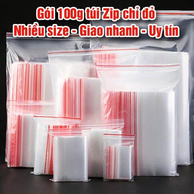 100 gr túi zip chỉ đỏ size 7x10cm