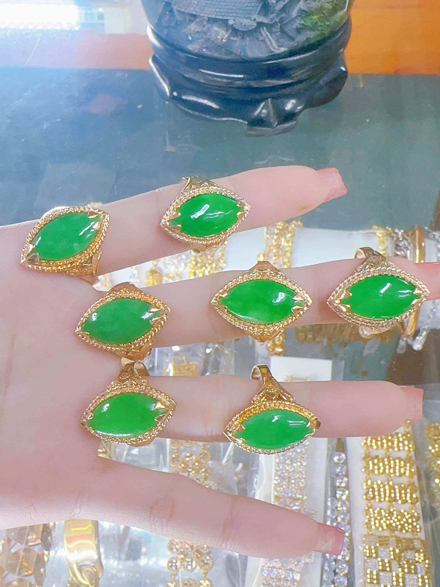 Nhẫn cẩm thạch đồng (đá thật) hột dưa to