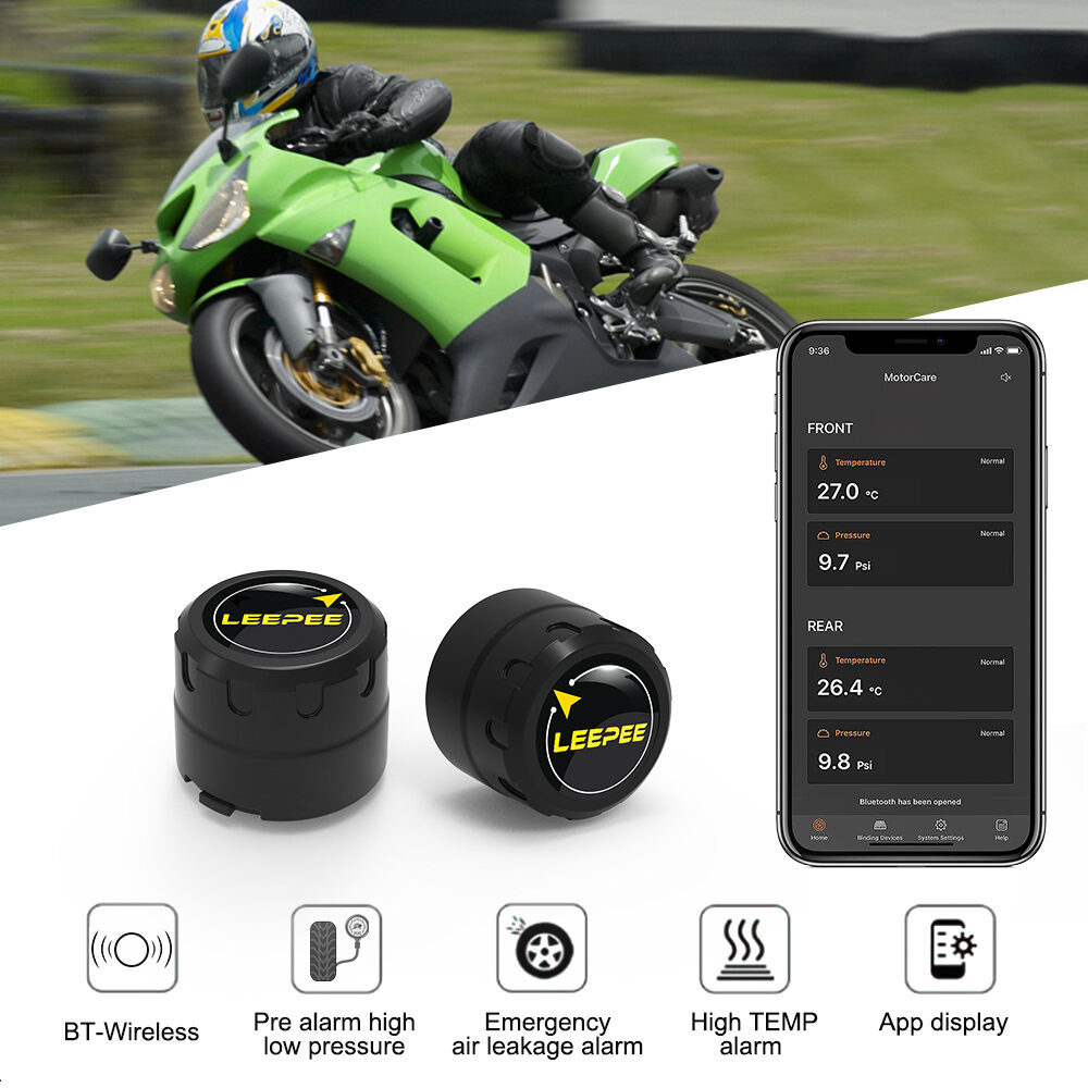 Xe Máy Tpms 2 Cảm Biến Bluetooth 4.0/5.0 Hệ Thống Giám Sát Áp Suất Lốp Không Dây Thông Minh Chẩn Đoán Bộ Moto Phụ Kiện